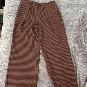Free People Brown Pinstripe High-Waist Trousers